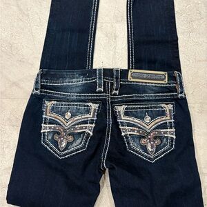 Rock Revival Dark Blue Boot Cut Jeans with Embellished Pockets